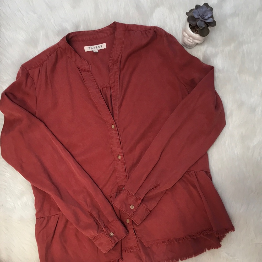 Harper 100% Lycell Denim Tie Top Fringe Blouse